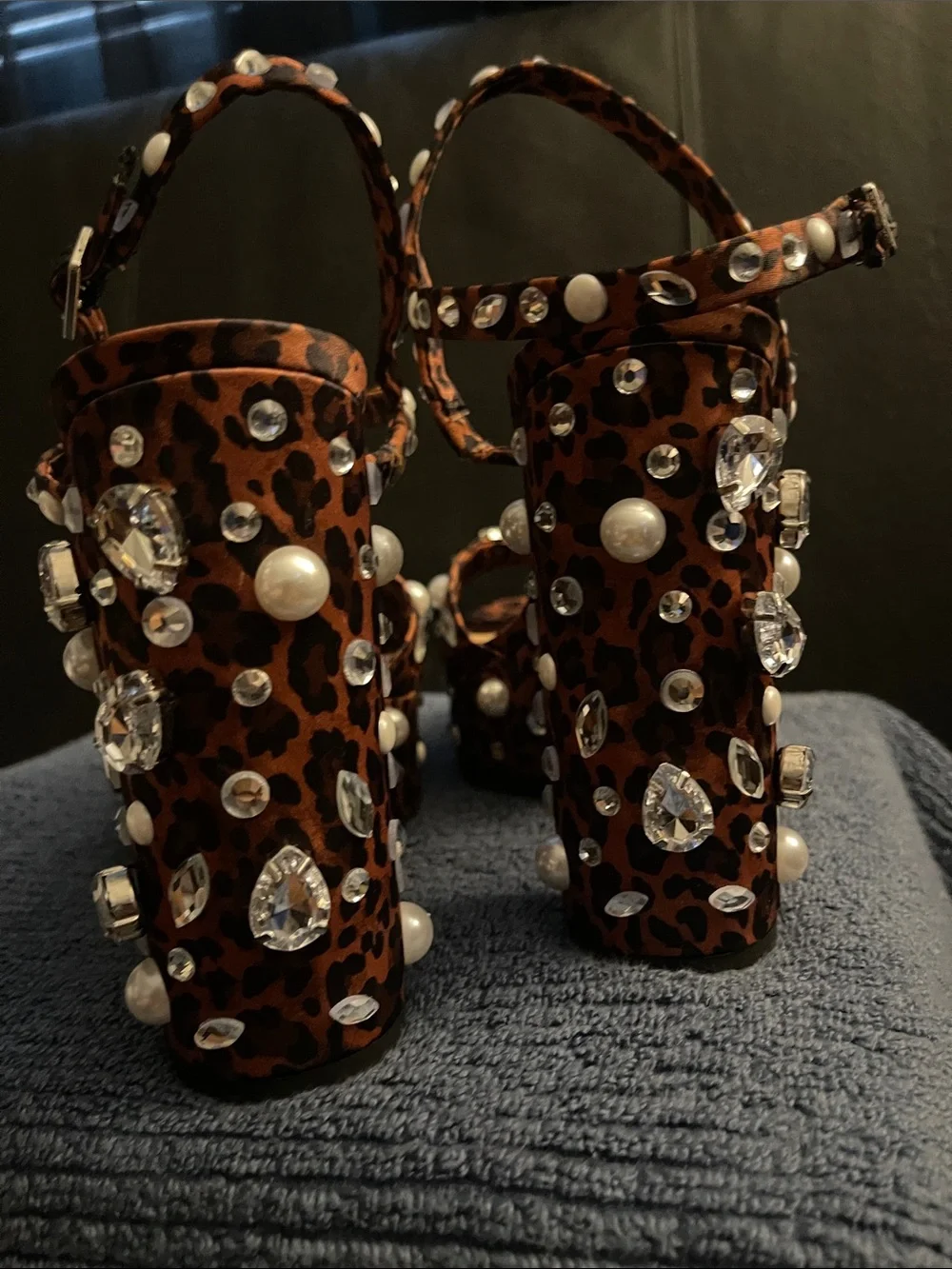 Gianni Bini Women’s Leopard Print Platform Sandals w/Crystal Embellishments NWOB
